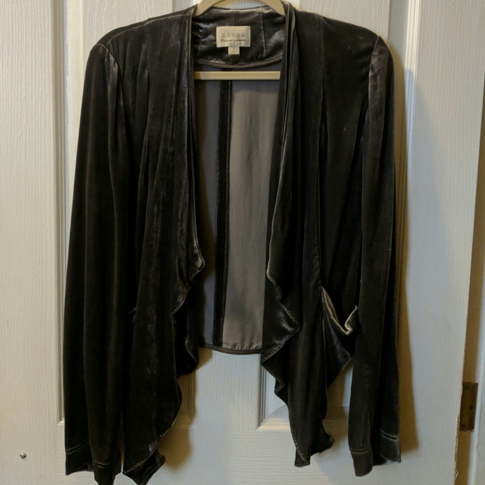 Velour, draped, grey blazer